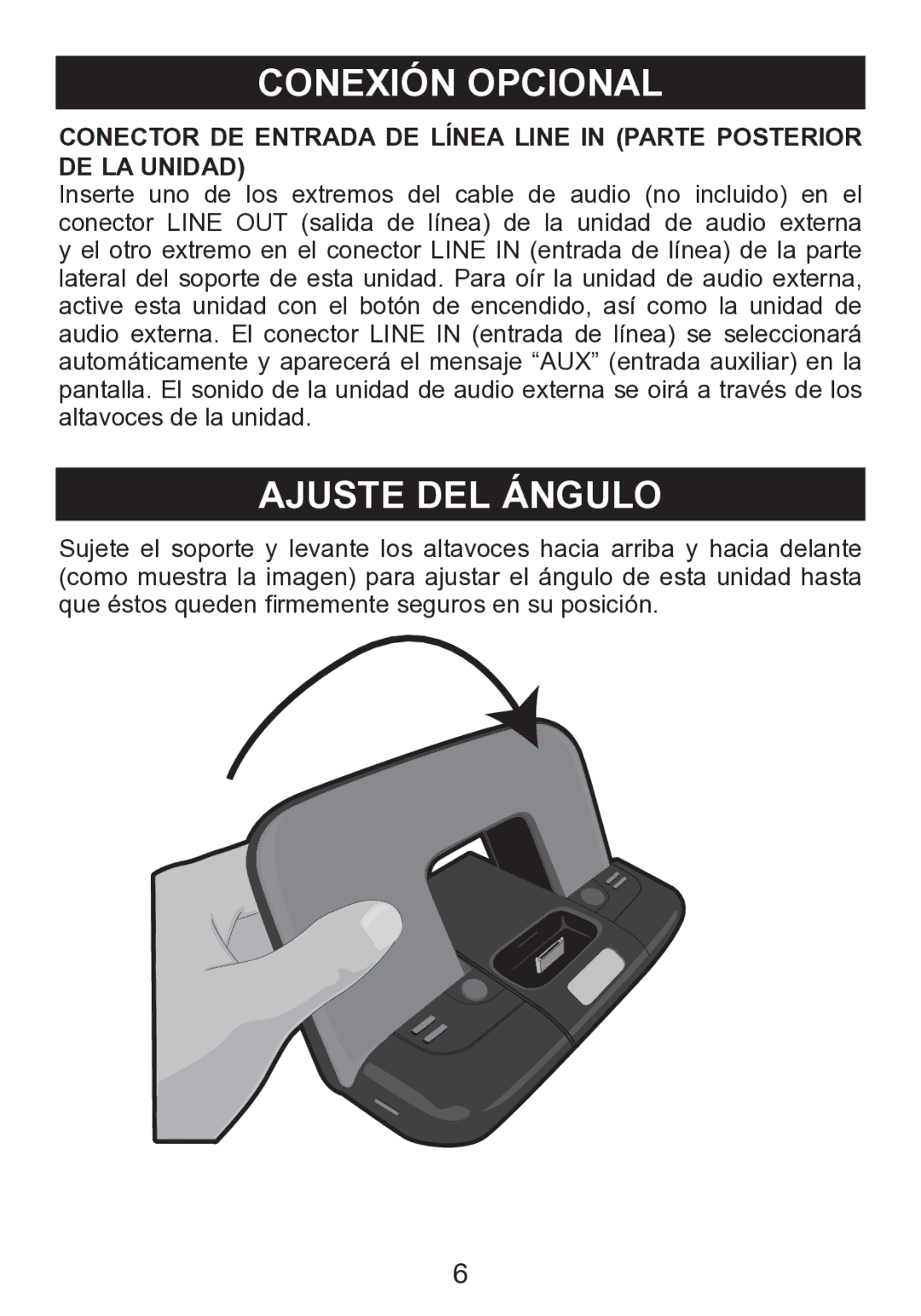 Memorex mi2290 manual Conexión Opcional, Ajuste DEL Ángulo 