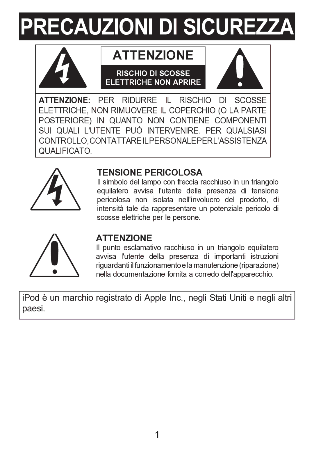 Memorex mi2290 manual Tensione Pericolosa, Attenzione 