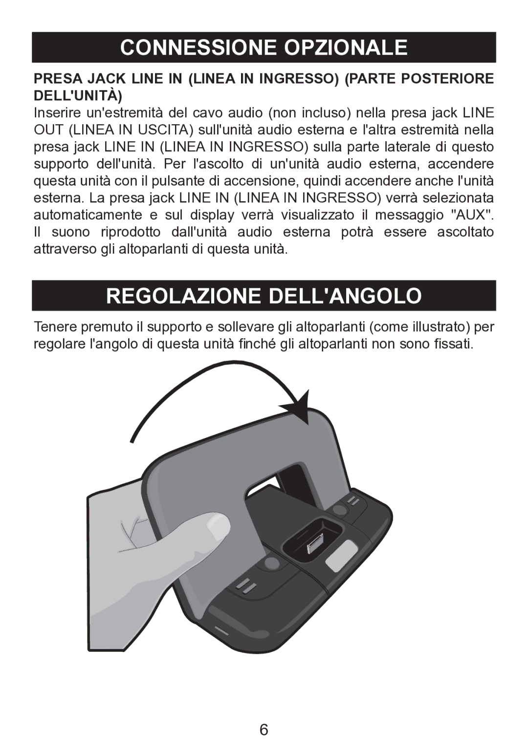 Memorex mi2290 manual Connessione Opzionale, Regolazione Dellangolo 