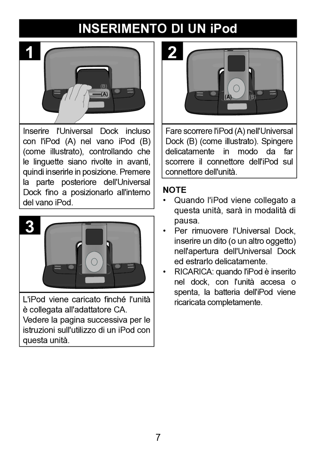 Memorex mi2290 manual Inserimento DI UN iPod 