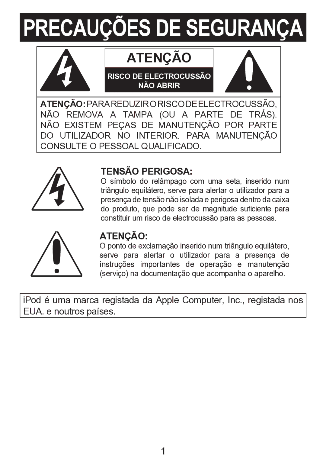 Memorex mi2290 manual Tensão Perigosa, Atenção 