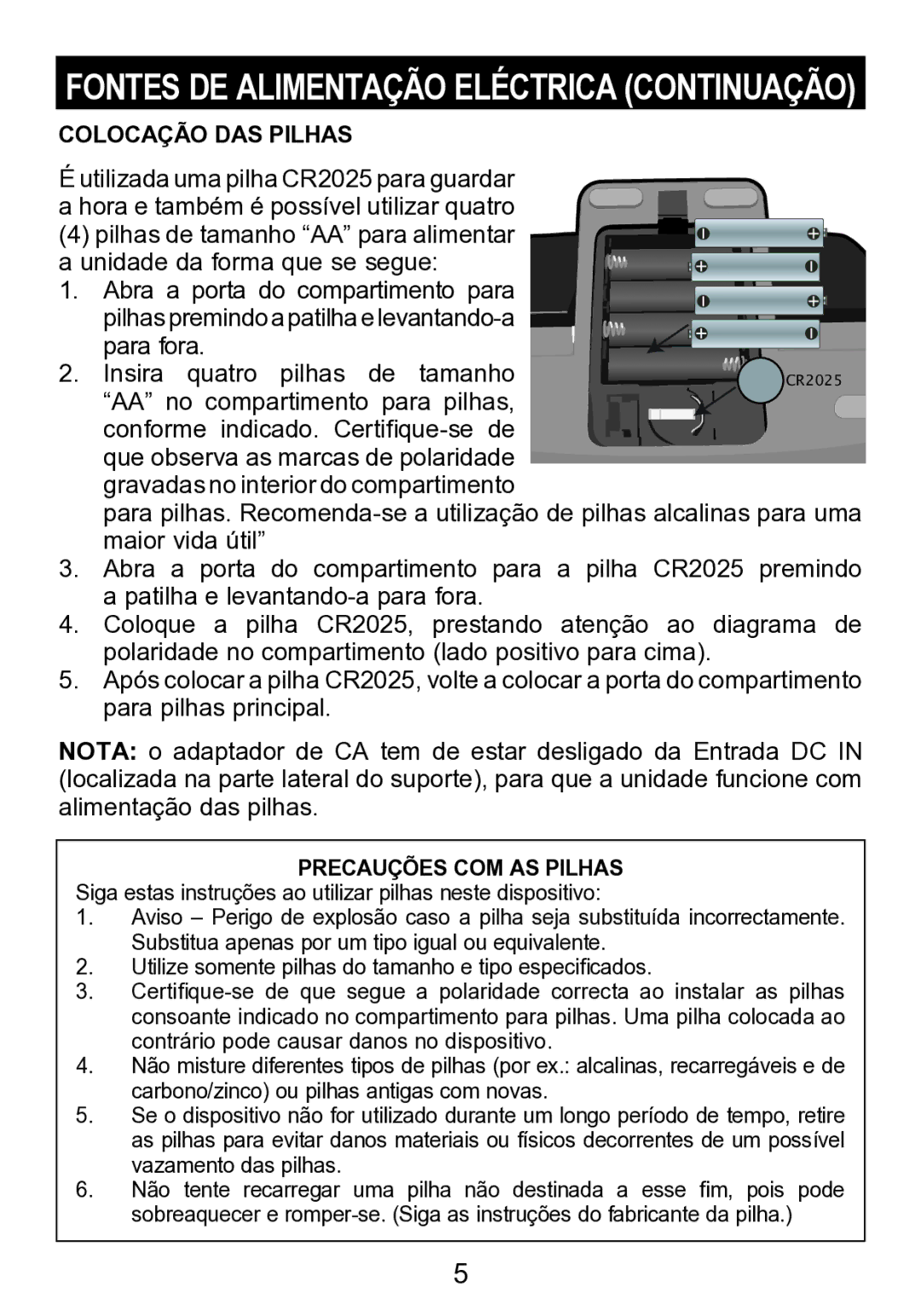 Memorex mi2290 manual Fontes DE Alimentação Eléctrica Continuação 