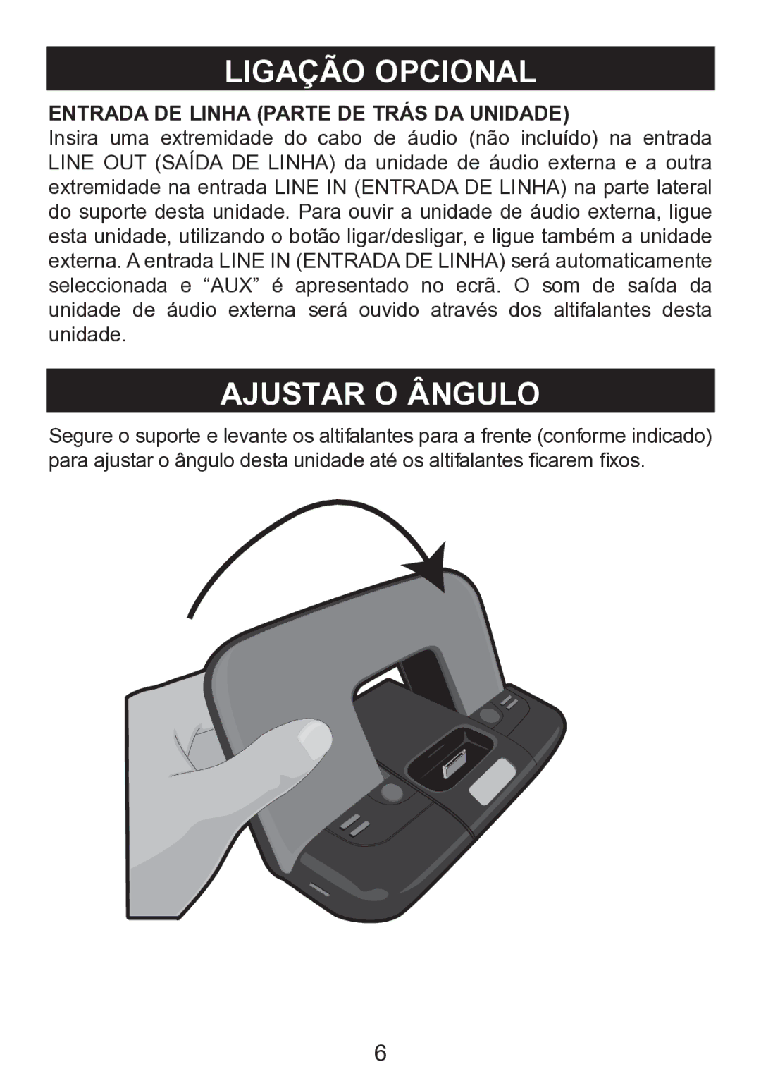 Memorex mi2290 manual Ligação Opcional, Ajustar O Ângulo, Entrada DE Linha Parte DE Trás DA Unidade 