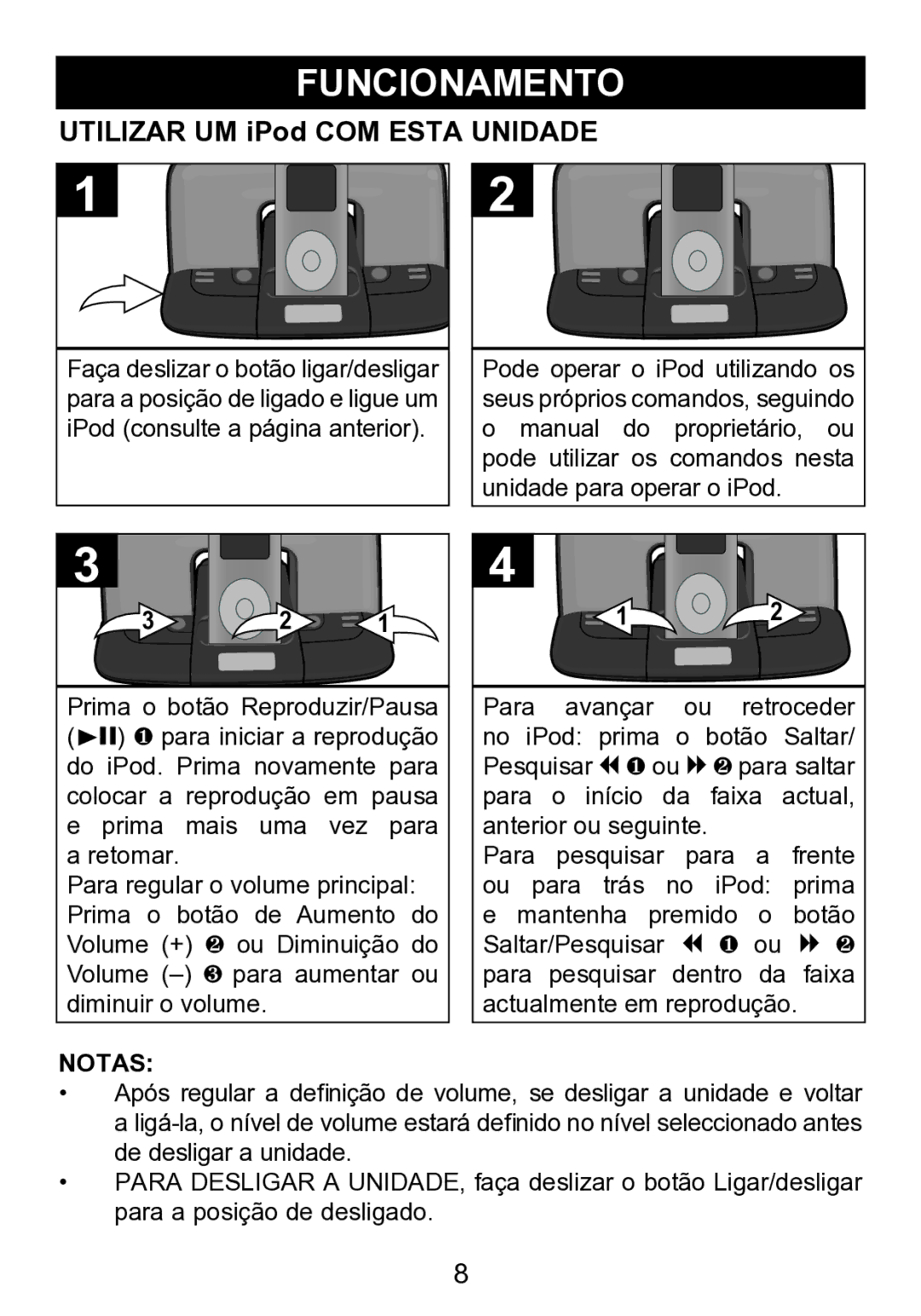 Memorex mi2290 manual Funcionamento, Utilizar UM iPod COM Esta Unidade 