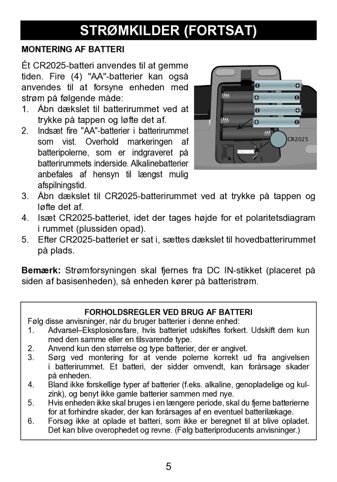 Memorex mi2290 manual Strømkilder Fortsat 