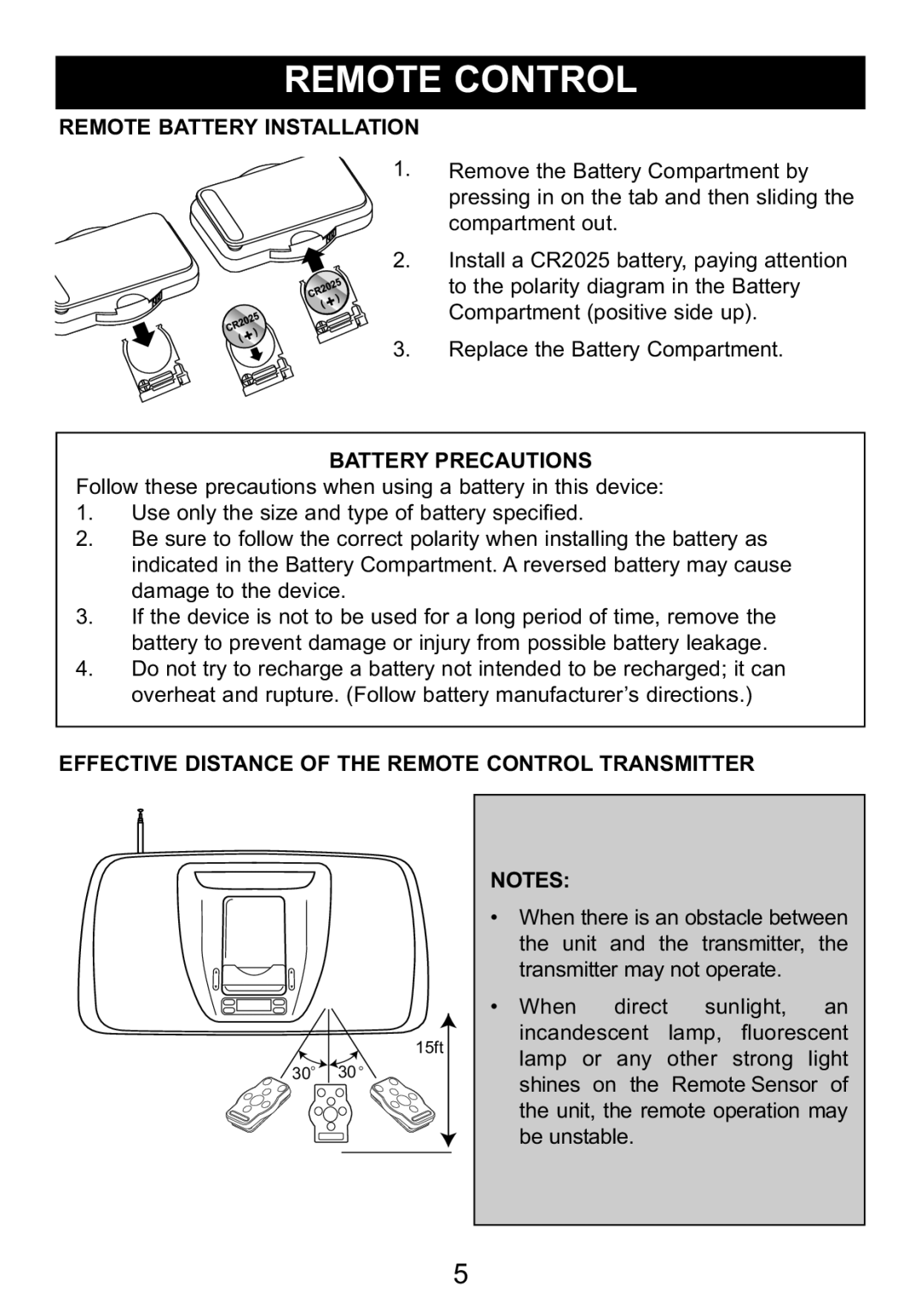 Memorex MI3005 manual Remote Battery Installation 