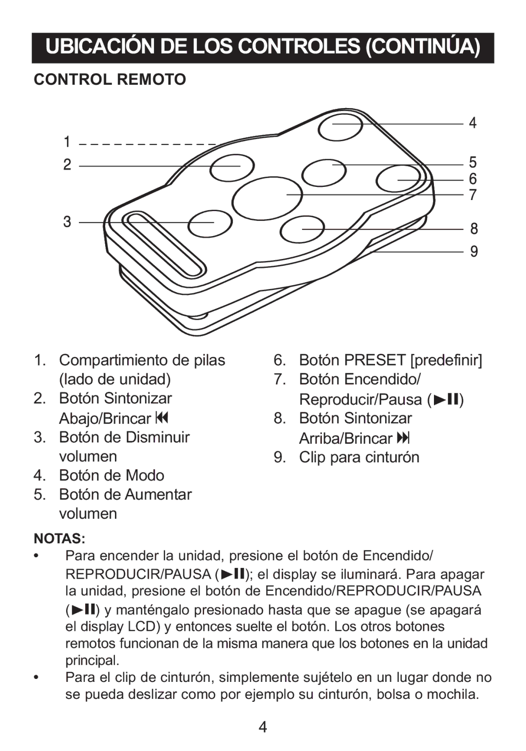 Memorex MI3005 manual Control Remoto, Para encender la unidad, presione el botón de Encendido 