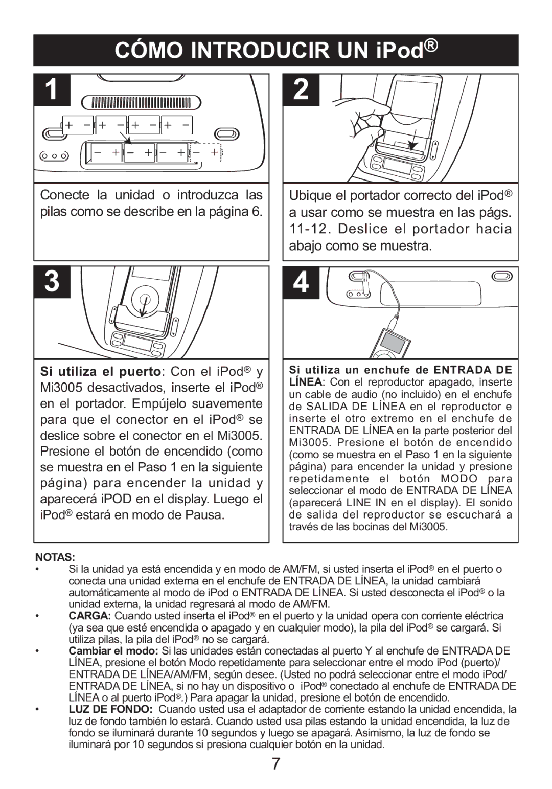 Memorex MI3005 manual Cómo Introducir UN iPod 