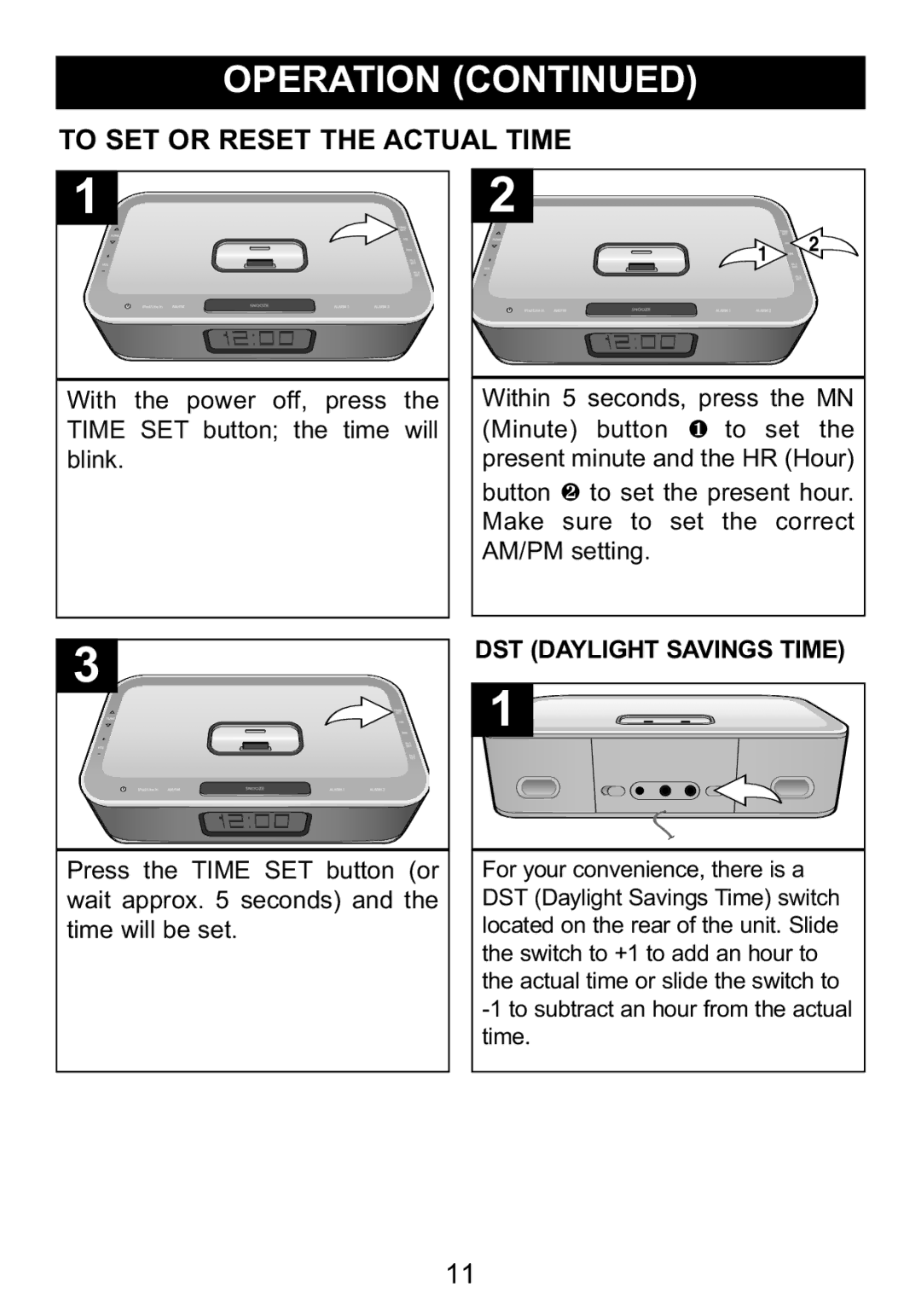 Memorex Mi4004 manual To SET or Reset the Actual Time, DST Daylight Savings Time 