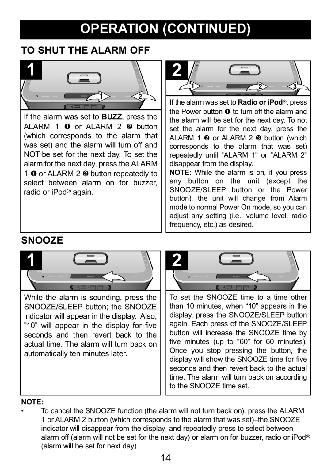 Memorex Mi4004 manual To Shut the Alarm OFF, Snooze 