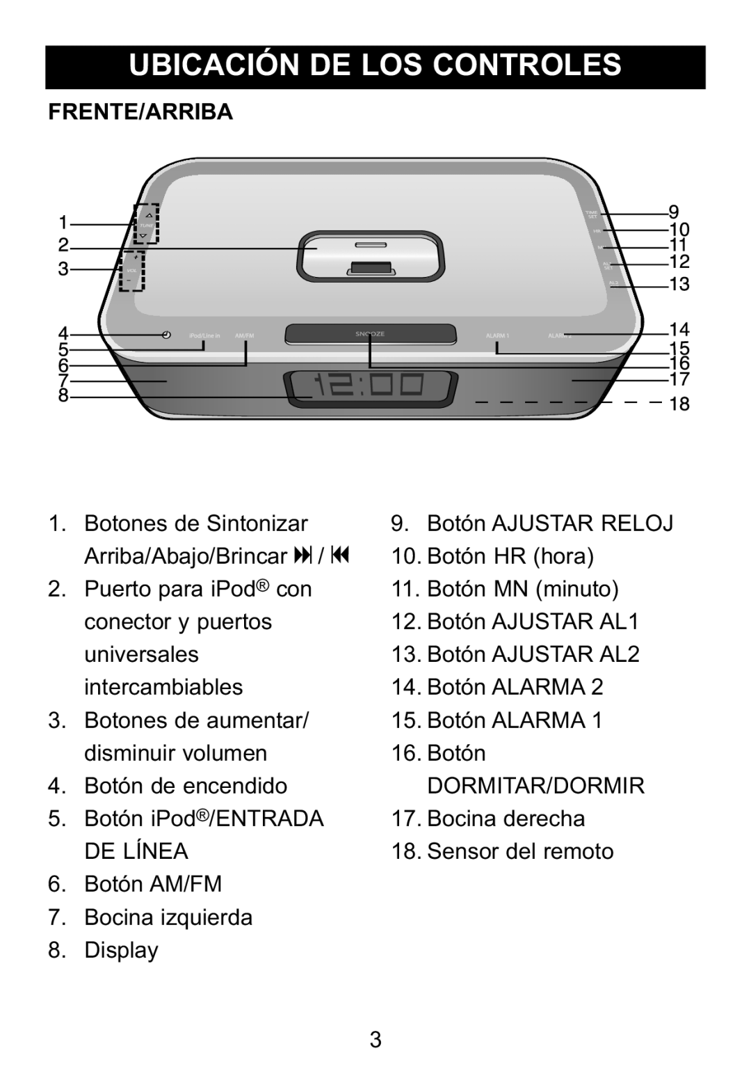 Memorex Mi4004 manual Frente/Arriba 