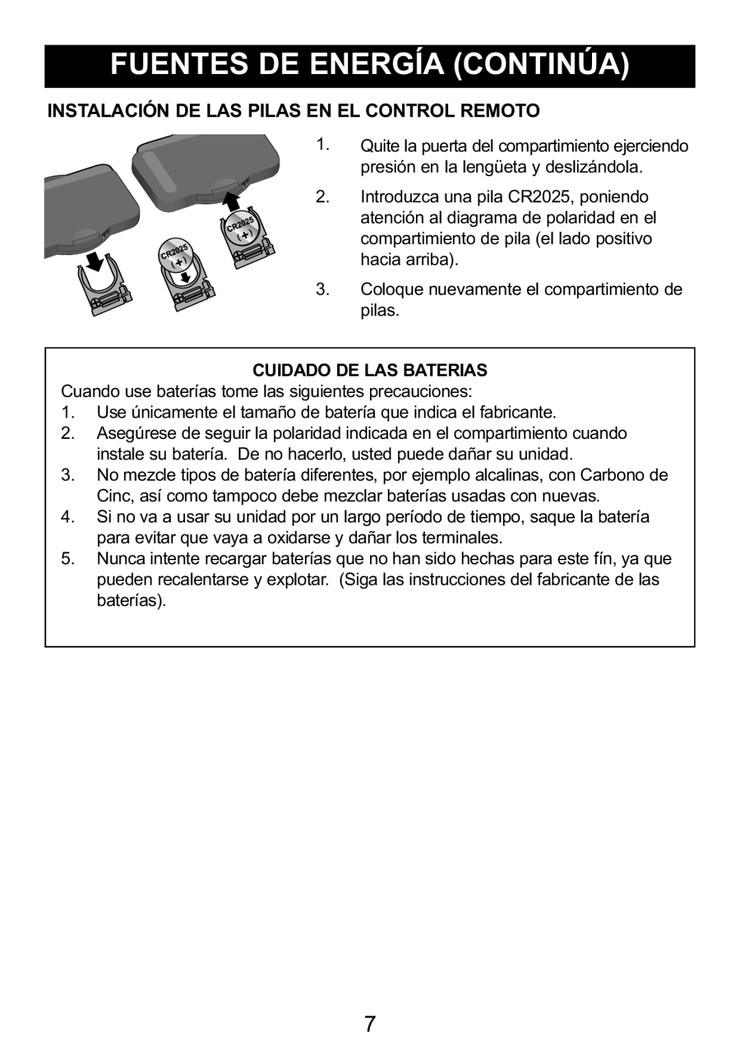 Memorex Mi4004 manual Instalación DE LAS Pilas EN EL Control Remoto, Cuidado DE LAS Baterias 