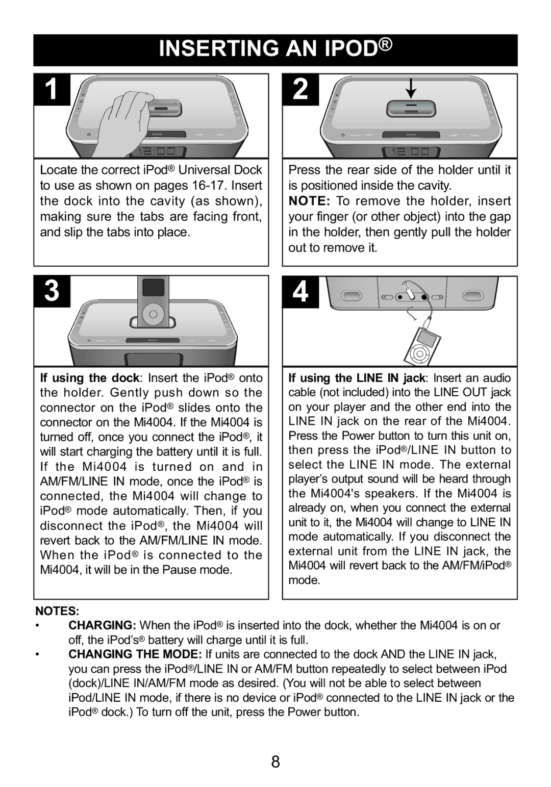 Memorex Mi4004 manual Locate the correct iPod Universal Dock 