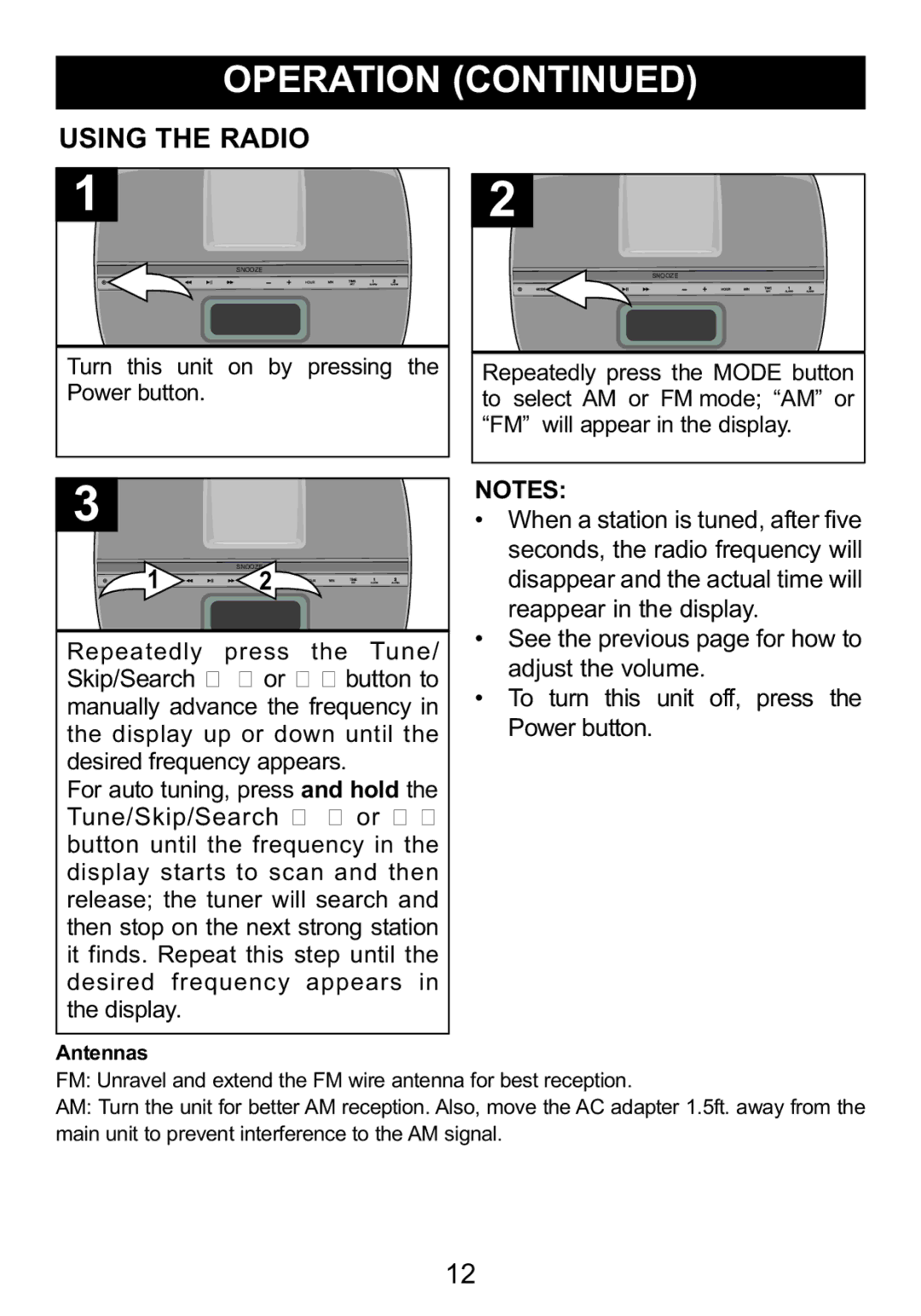 Memorex Mi4014 manual Using the Radio 