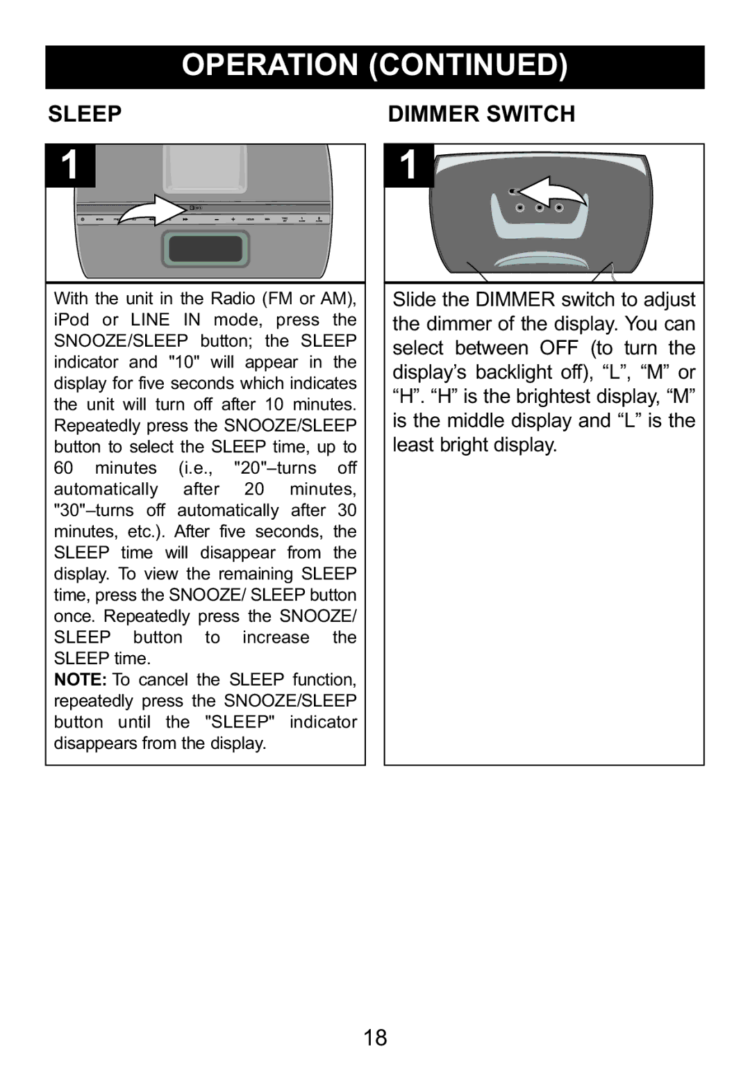 Memorex Mi4014 manual Sleep Dimmer Switch 