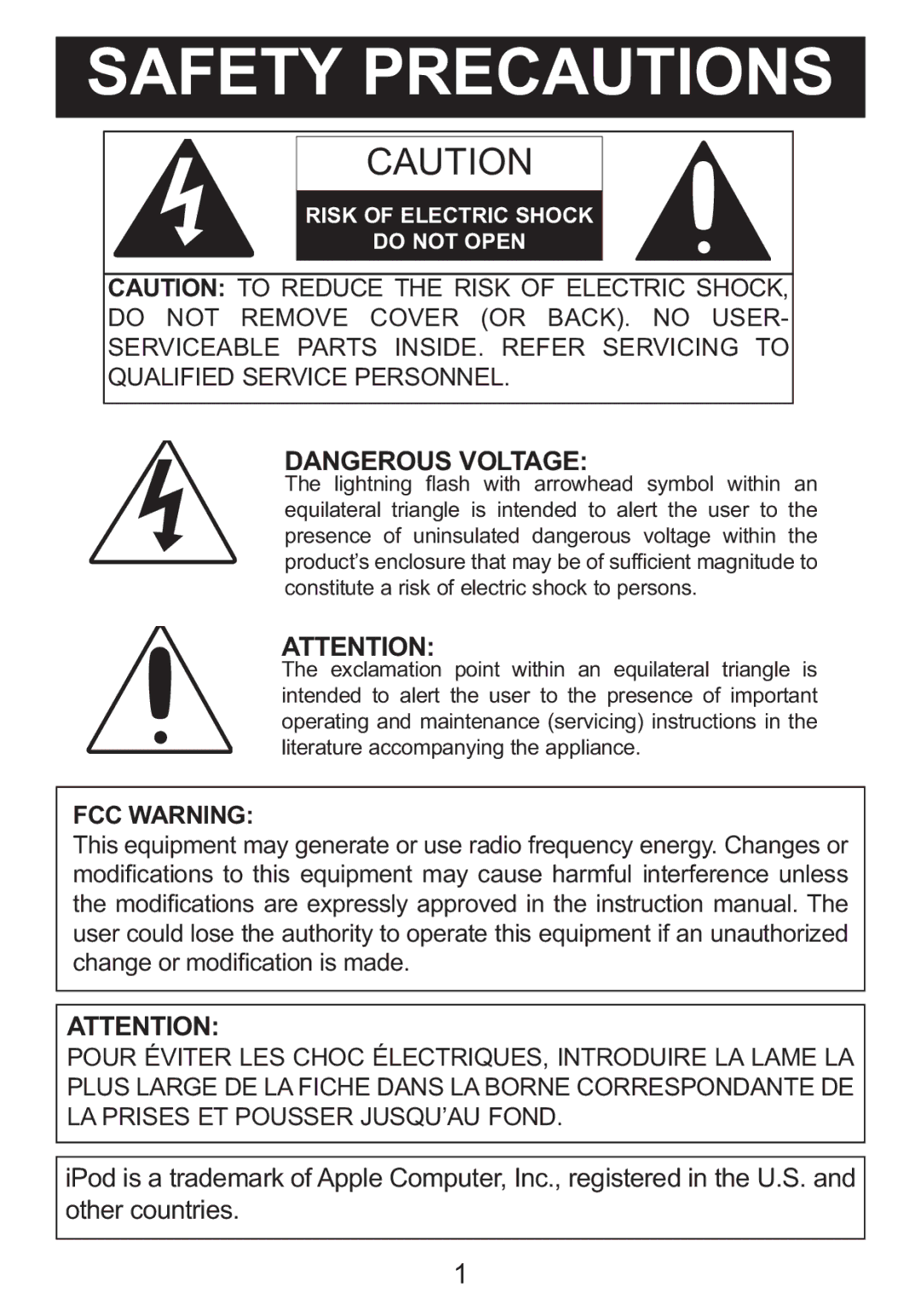 Memorex Mi4014 manual Safety Precautions, FCC Warning 