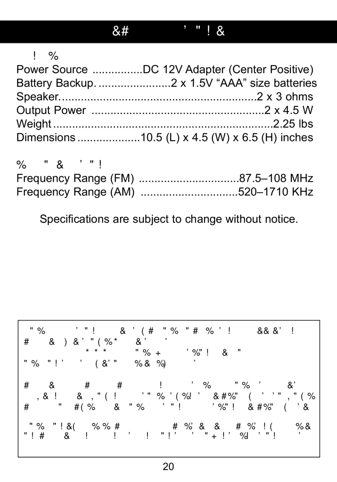 Memorex Mi4014 manual Specifications 