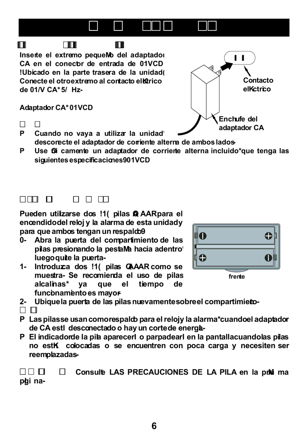 Memorex Mi4014 manual Conexióna Corrienteeléctrica, Instalación DE LA Pila, Notas 