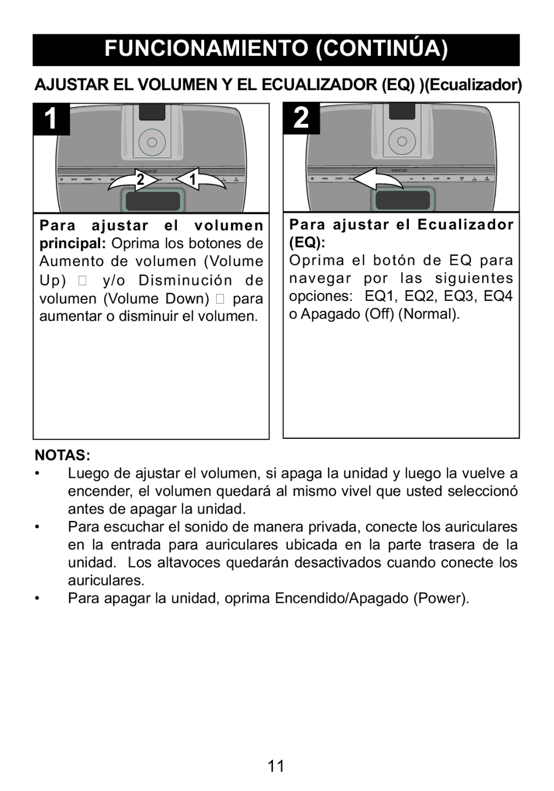 Memorex Mi4014 manual Ajustar EL Volumeny EL Ecualizadoreq Ecualizador 