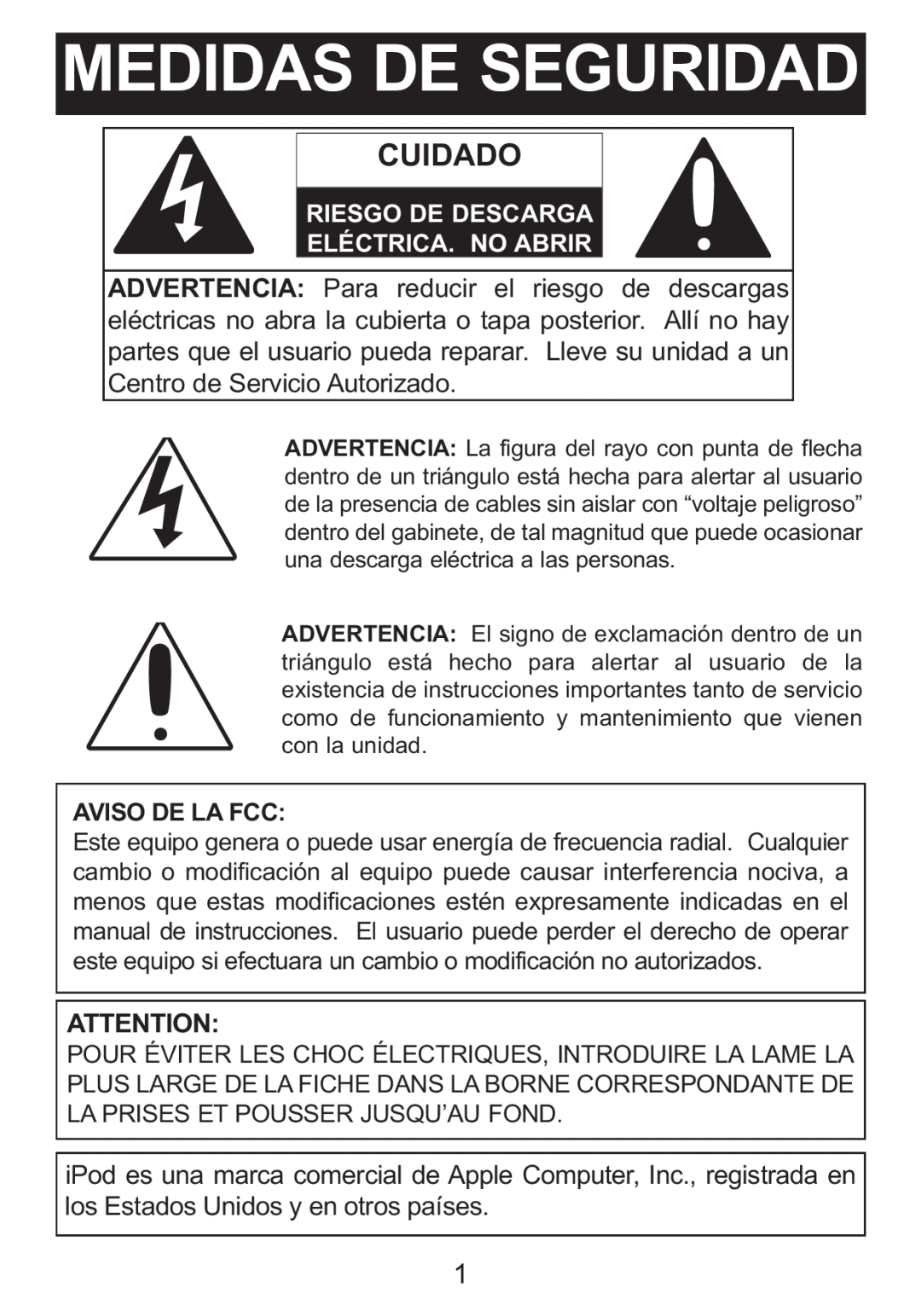 Memorex Mi4014 manual Medidas De Seguridad, Cuidado, Riesgo De Descarga Eléctrica. No Abrir 