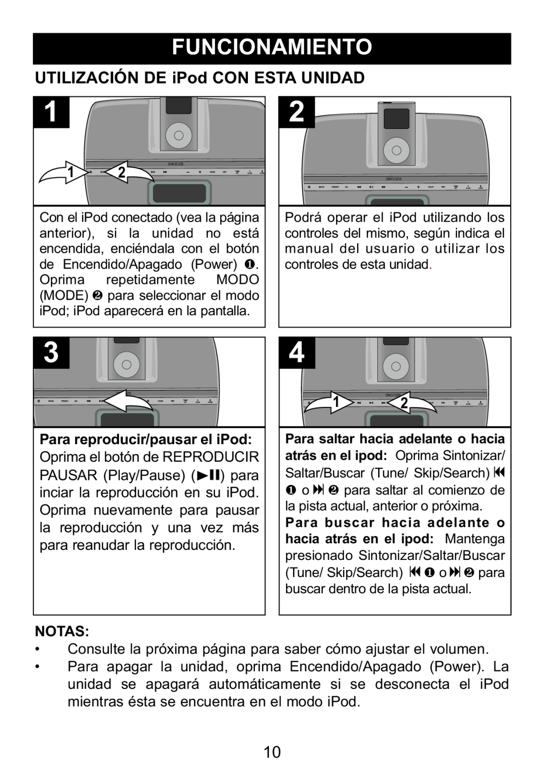 Memorex Mi4014 manual UTILIZACIÓN DE iPod CON ESTA UNIDAD, Notas 