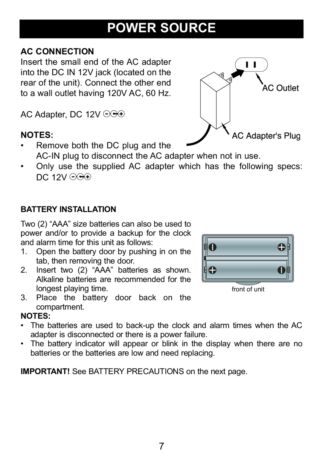 Memorex Mi4014 manual Ac Connection 