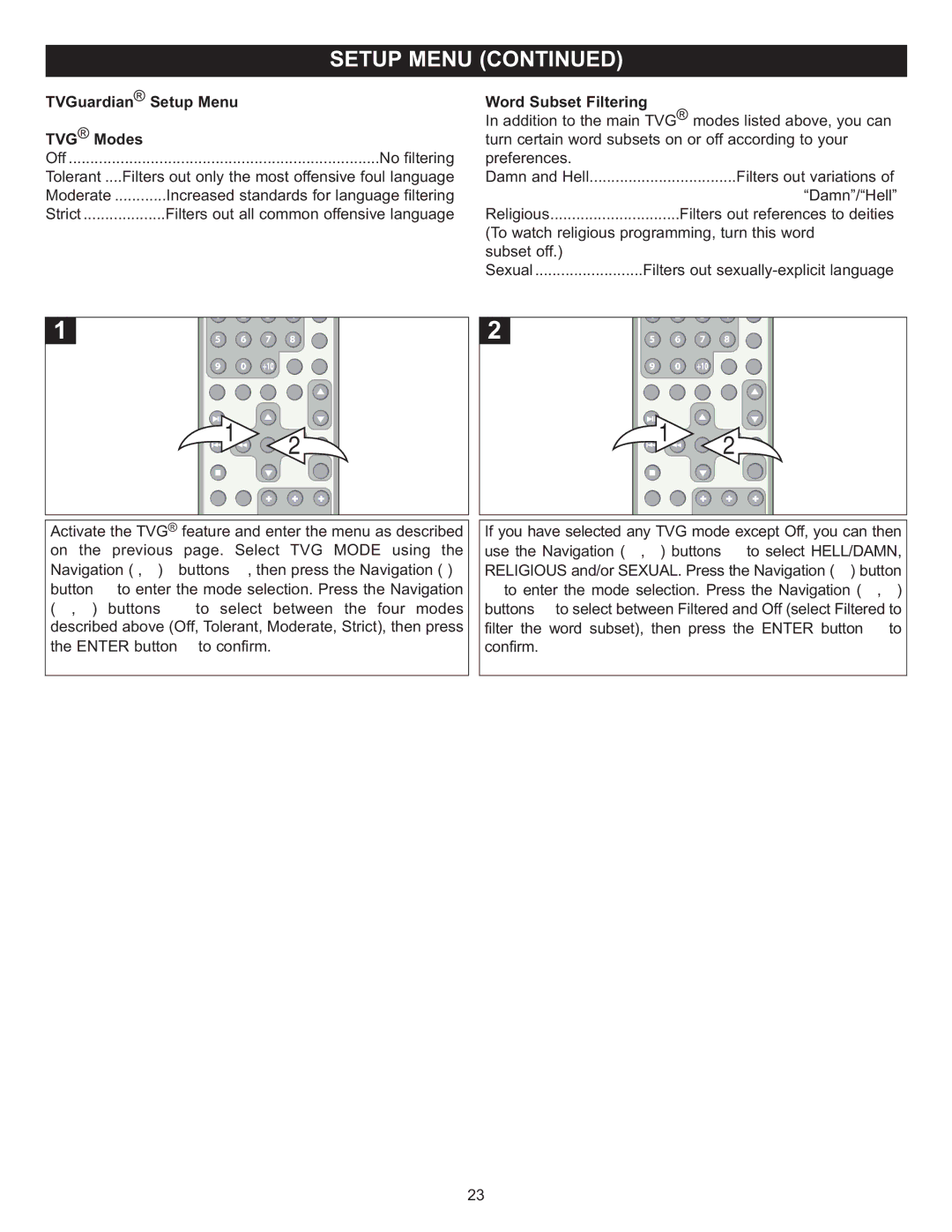 Memorex MIHT5005 manual TVGuardian Setup Menu 