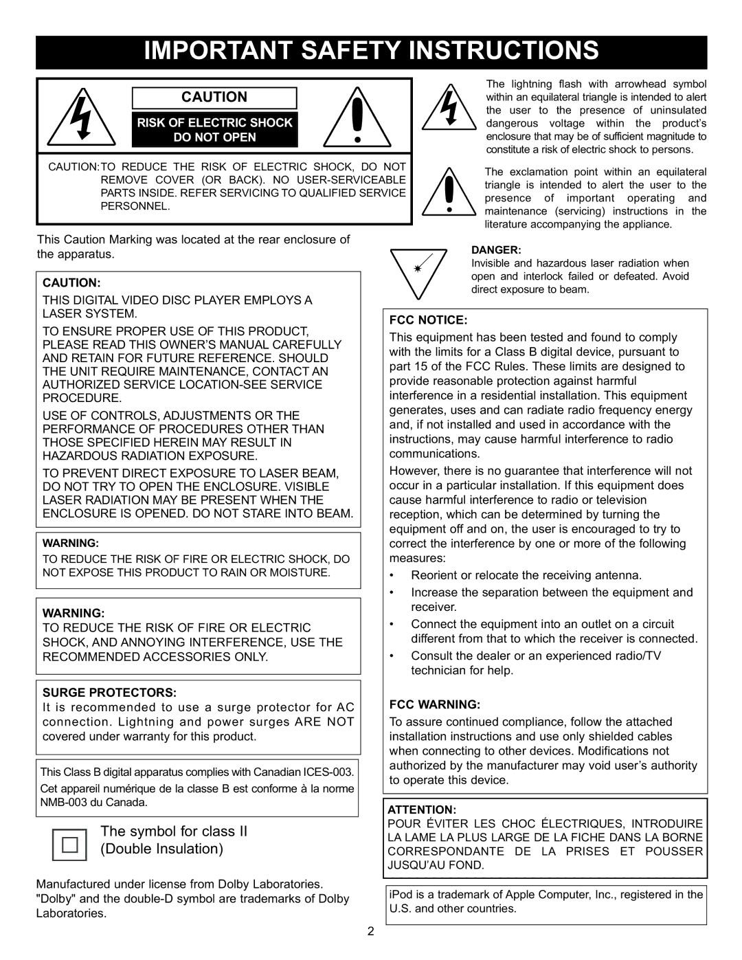 Memorex MIHT5005 manual FCC Notice, Surge Protectors, FCC Warning 