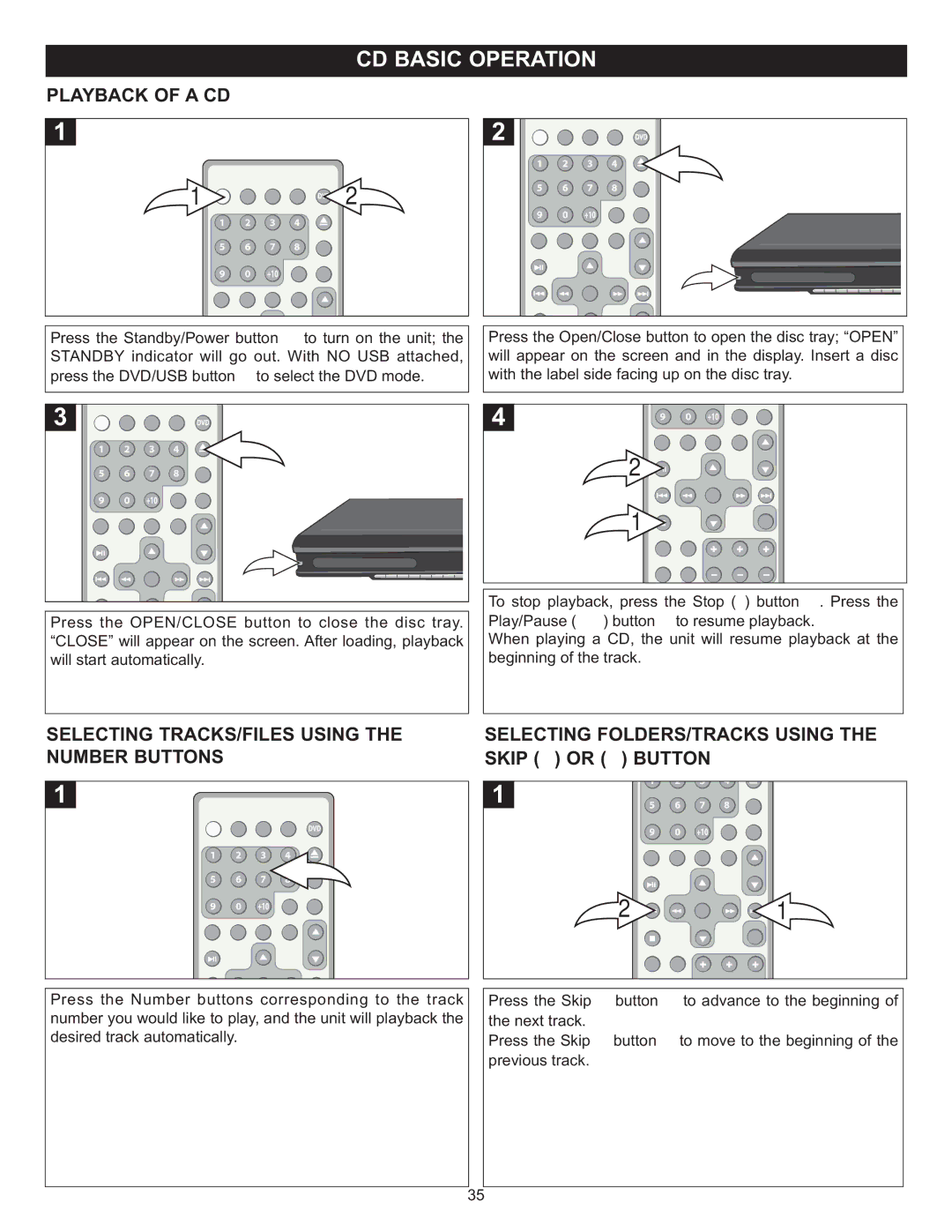 Memorex MIHT5005 manual Playback of a CD, Selecting TRACKS/FILES Using the Number Buttons 