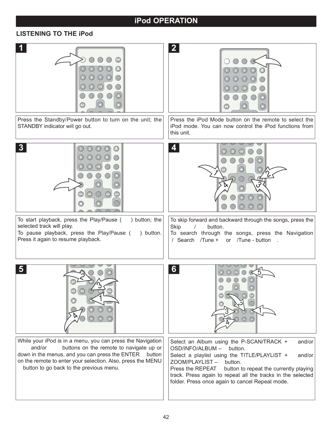 Memorex MIHT5005 manual Listening to the iPod 