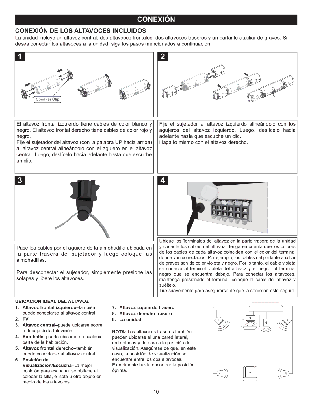 Memorex MIHT5005 manual Conexión DE LOS Altavoces Incluidos, Almohadillas 