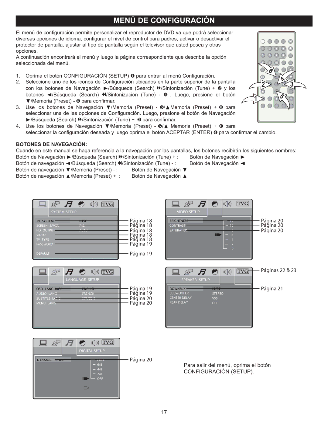 Memorex MIHT5005 manual Botones DE Navegación 