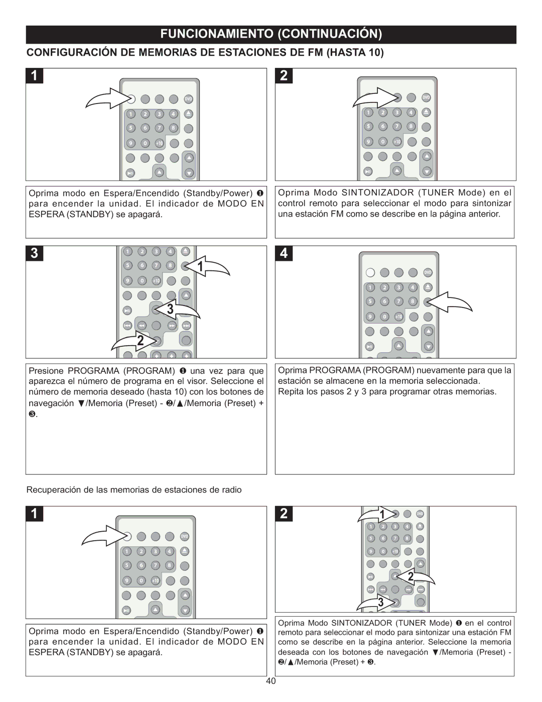 Memorex MIHT5005 manual Configuración DE Memorias DE Estaciones DE FM Hasta 