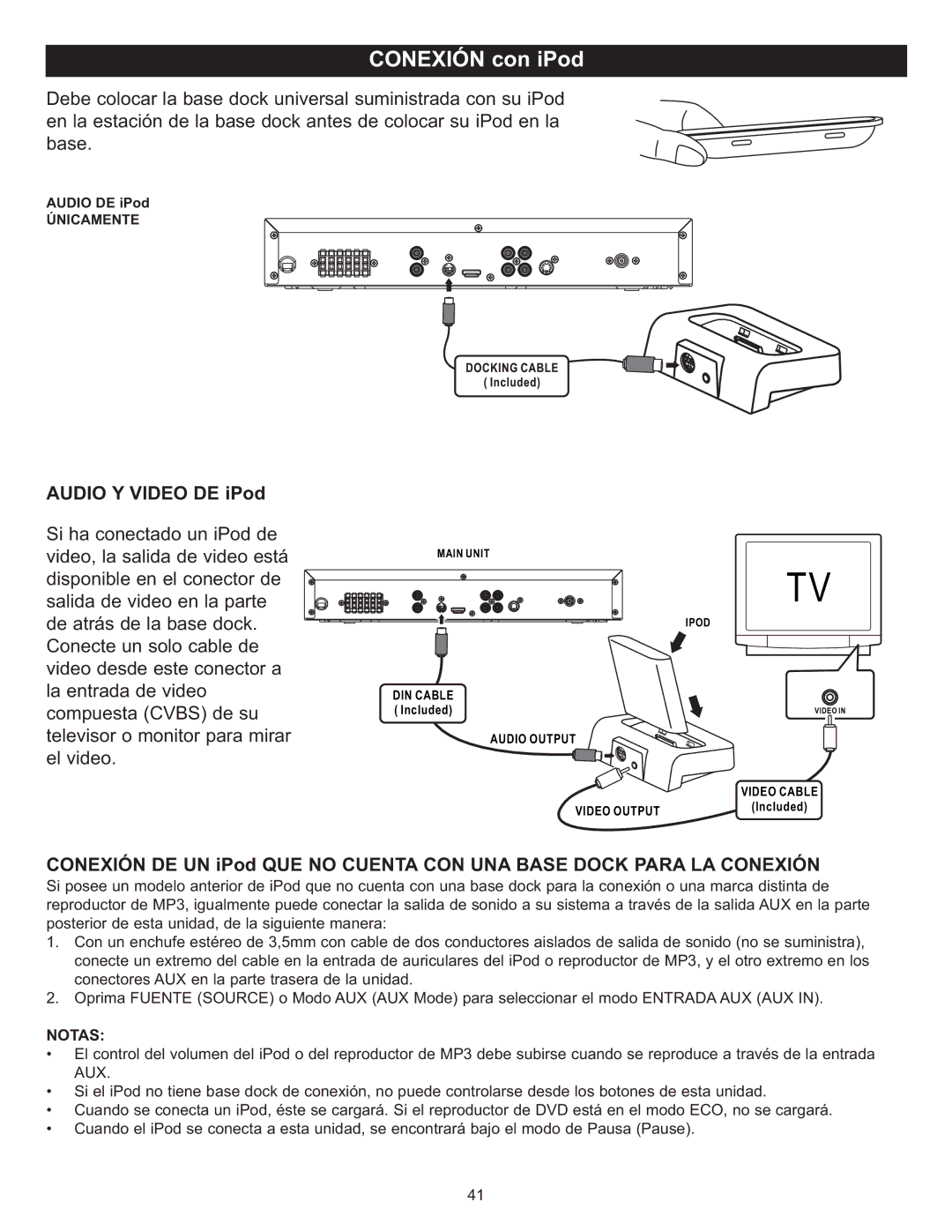 Memorex MIHT5005 manual Audio Y Video DE iPod, Notas 