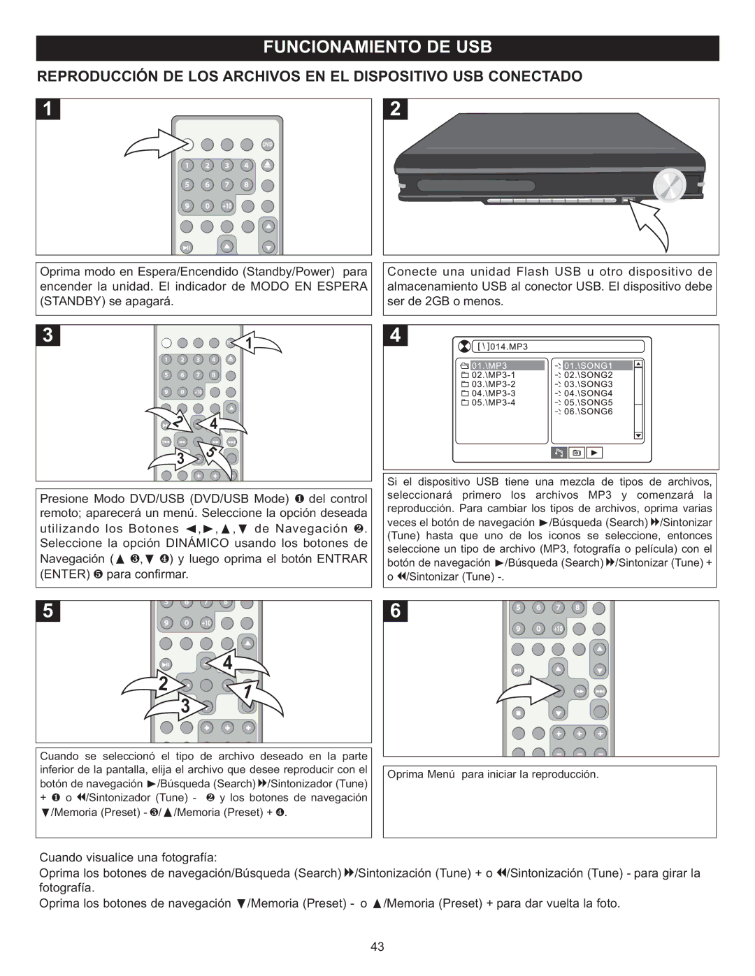 Memorex MIHT5005 manual Reproducción DE LOS Archivos EN EL Dispositivo USB Conectado 