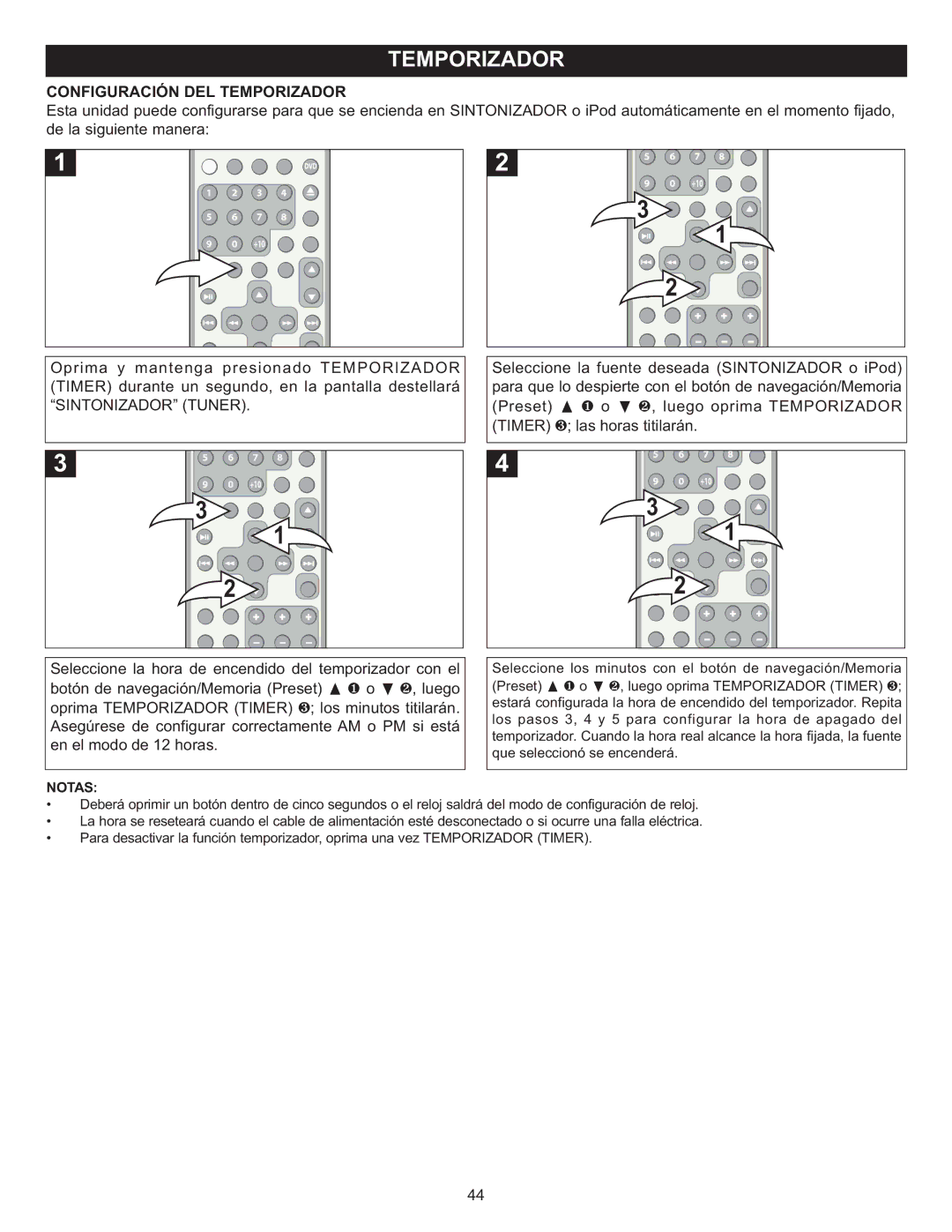 Memorex MIHT5005 manual Configuración DEL Temporizador, Sintonizador Tuner 