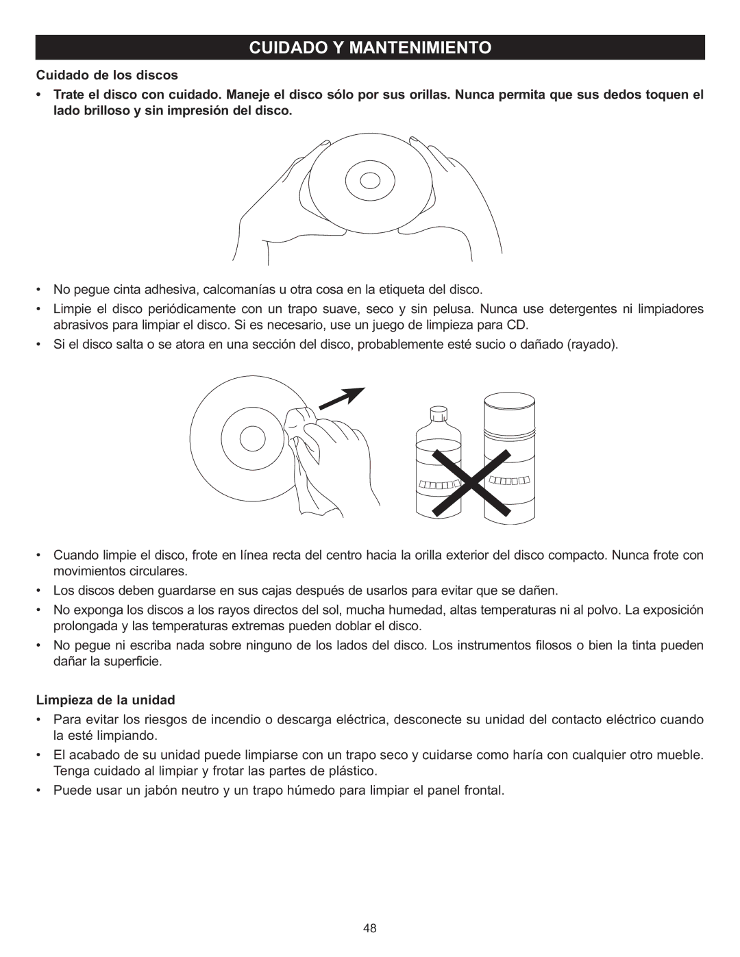 Memorex MIHT5005 manual Limpieza de la unidad 