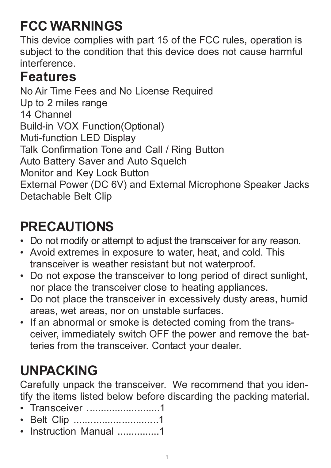 Memorex MK1700A manual FCC Warnings, Features 