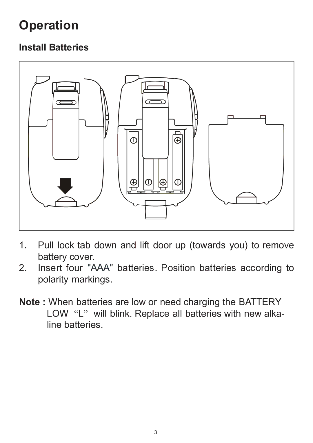 Memorex MK1700A manual Operation, Install Batteries 