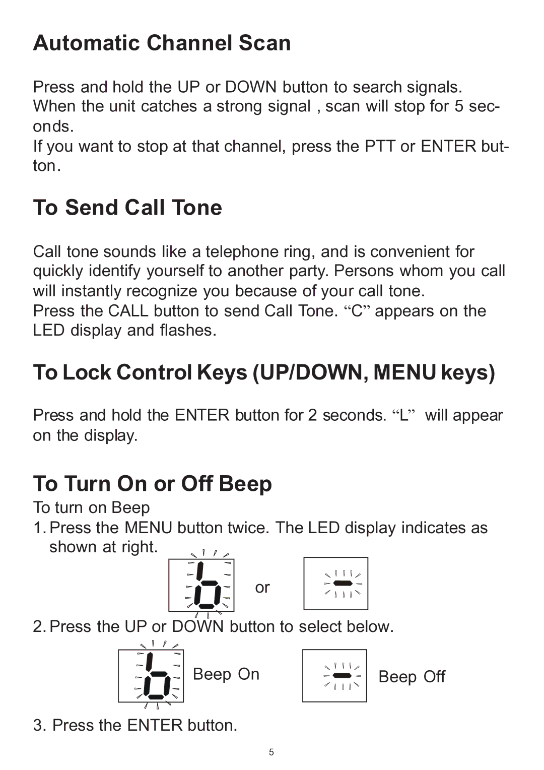 Memorex MK1700A manual Automatic Channel Scan, To Send Call Tone, To Turn On or Off Beep 