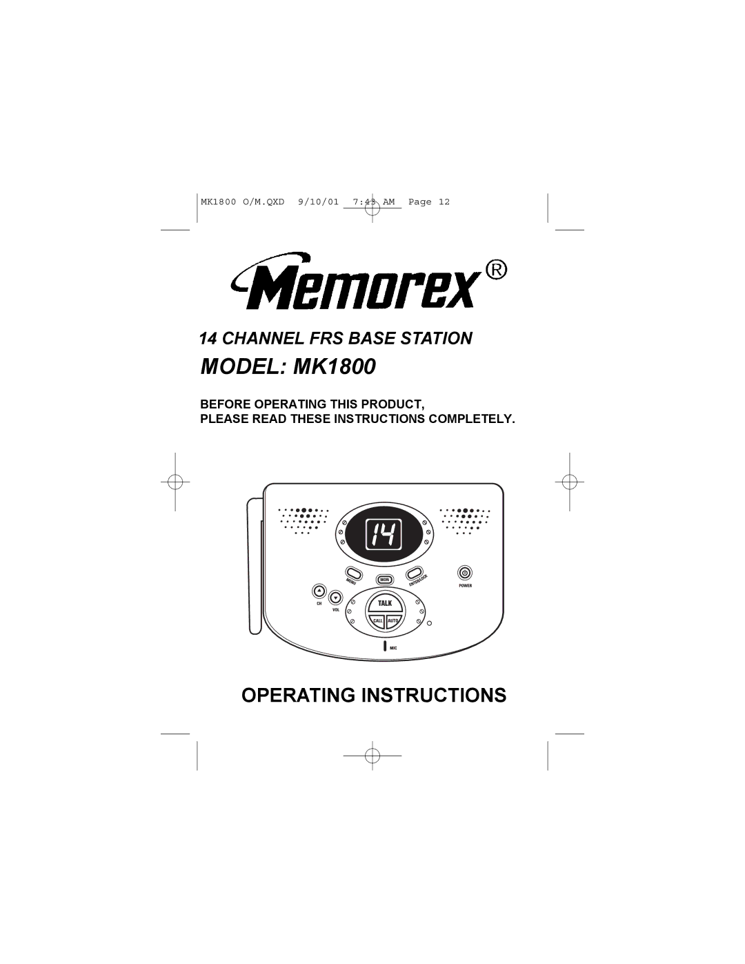 Memorex operating instructions Model MK1800 