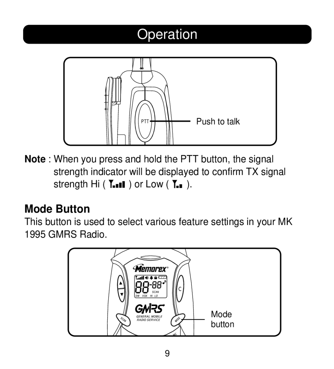 Memorex MK1995 instruction manual Mode Button 