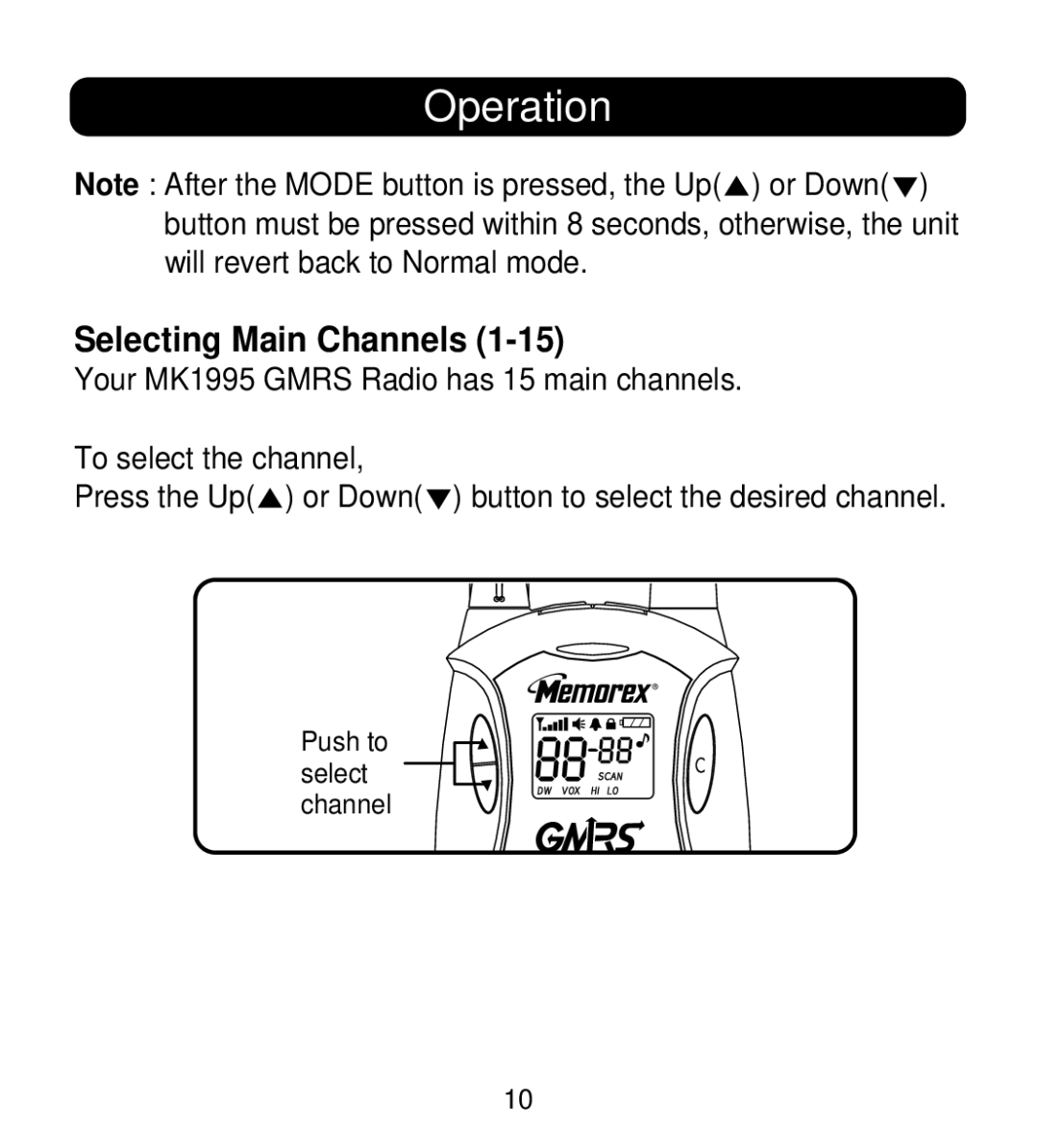 Memorex MK1995 instruction manual Selecting Main Channels 