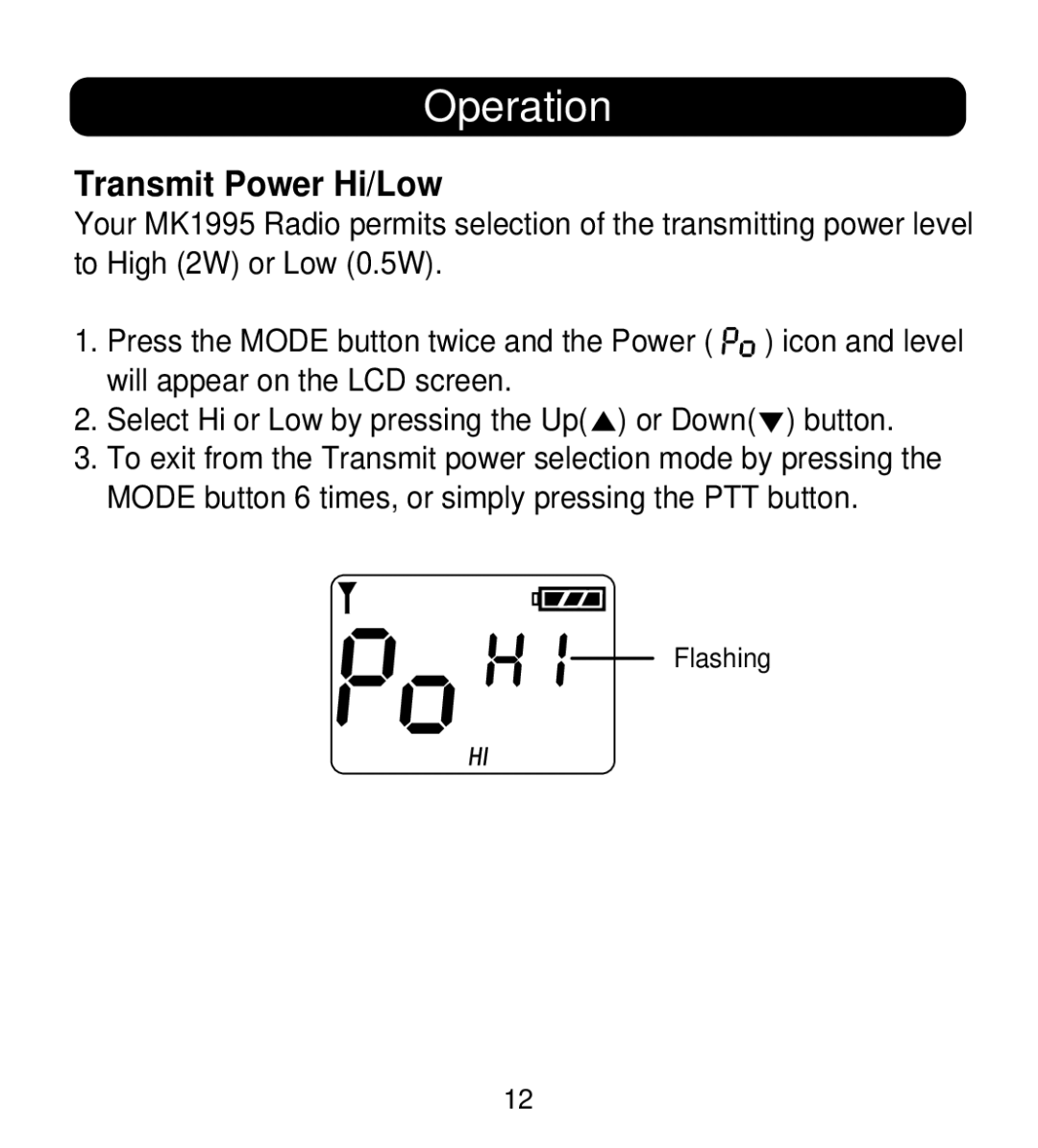 Memorex MK1995 instruction manual Transmit Power Hi/Low 