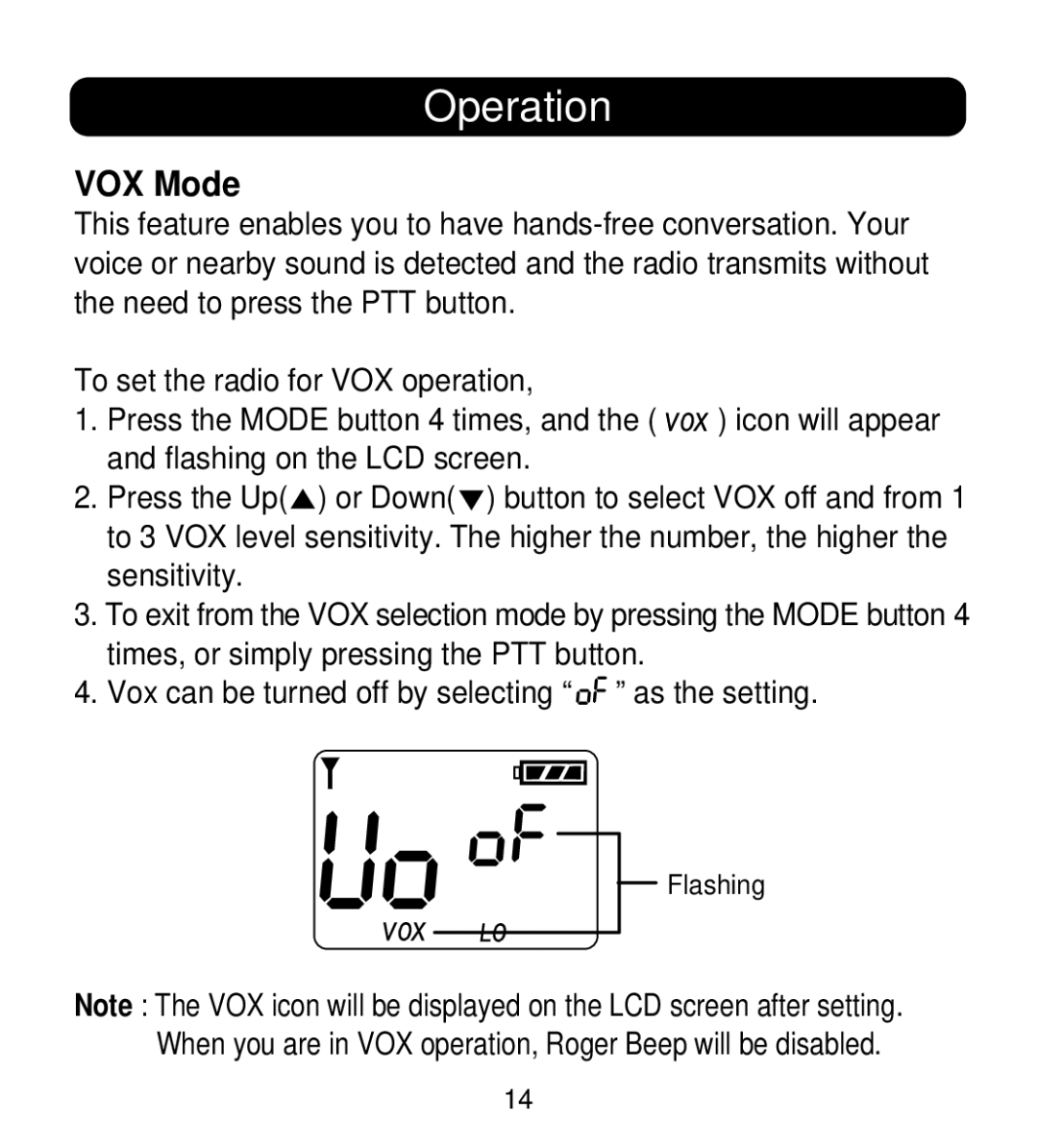 Memorex MK1995 instruction manual VOX Mode 