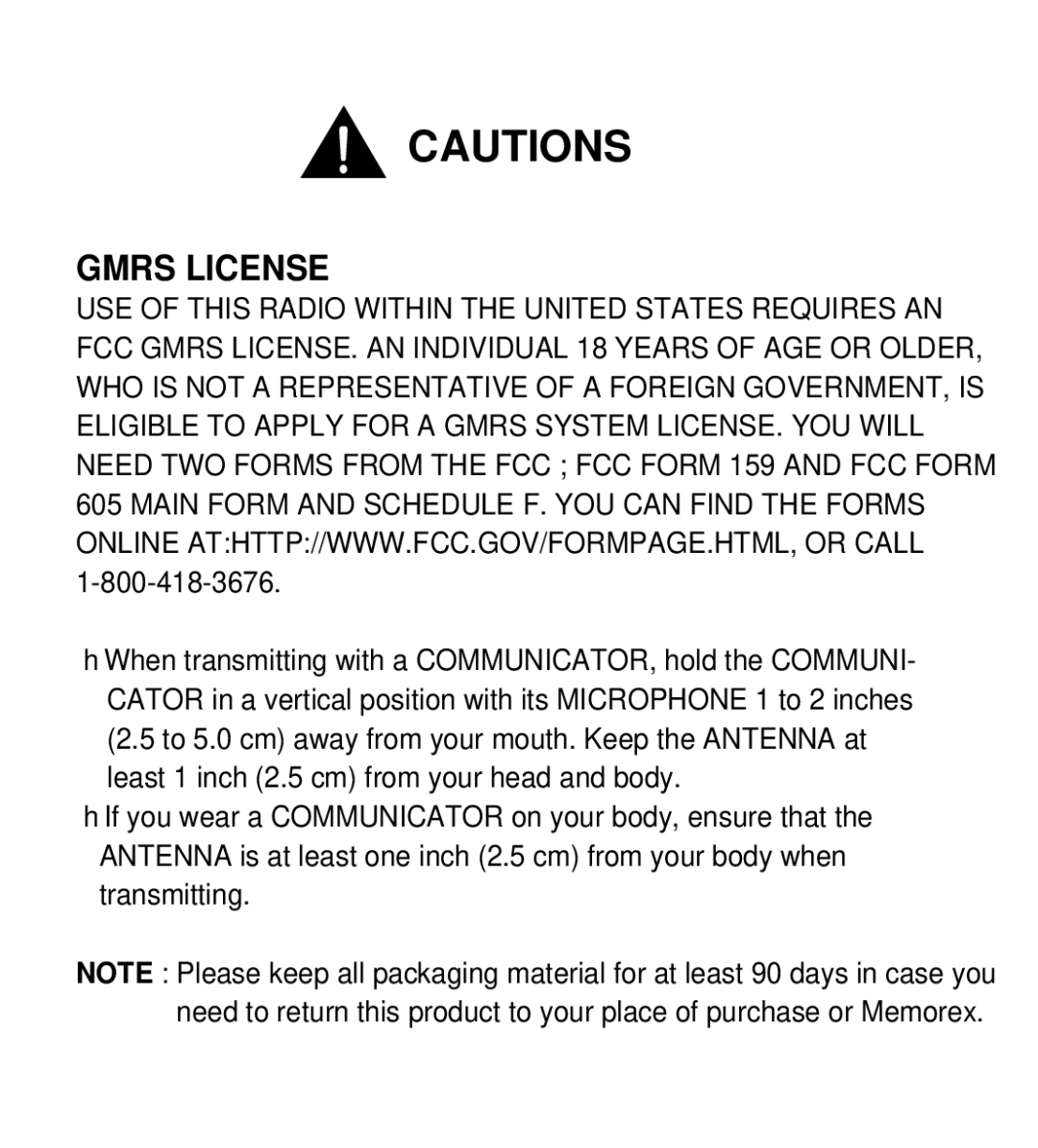 Memorex MK1995 instruction manual Gmrs License 