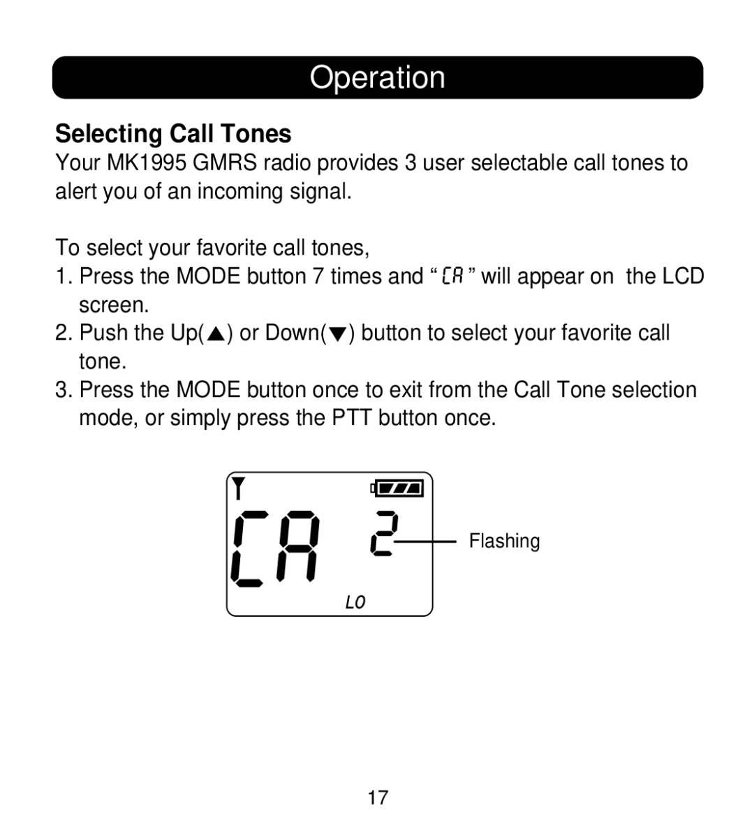 Memorex MK1995 instruction manual Selecting Call Tones 