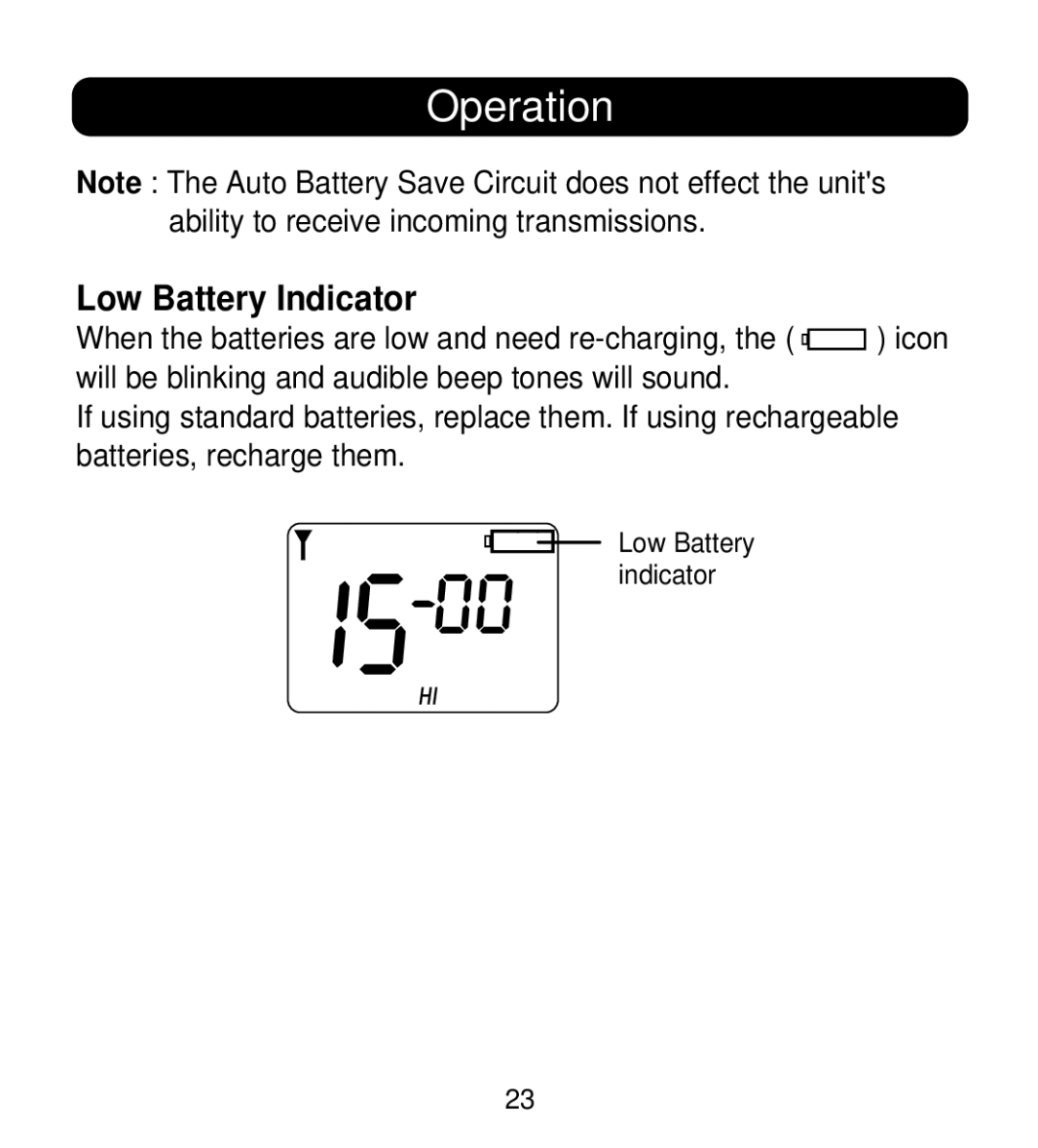 Memorex MK1995 instruction manual Low Battery Indicator 