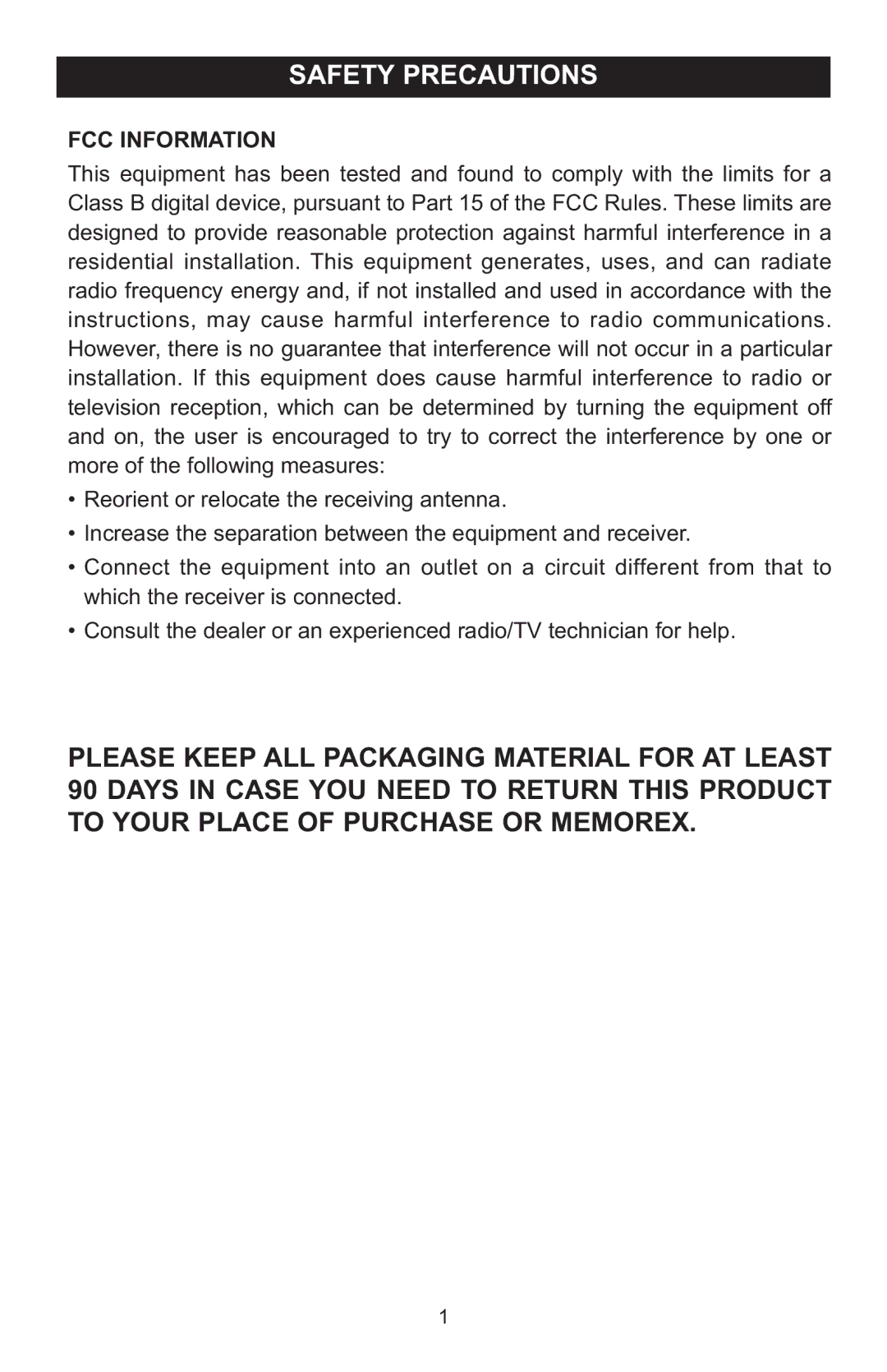 Memorex MKA381 manual Safety Precautions, FCC Information 