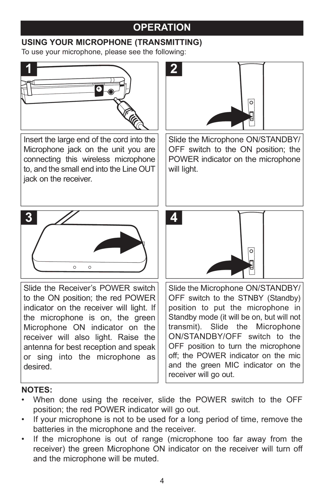 Memorex MKA381 manual Operation, Using Your Microphone Transmitting 